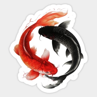 Koi Duality: A Dance in Red and Black Sticker